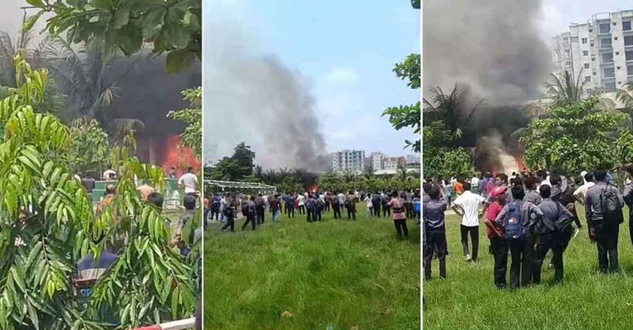 উত্তরায় বিমান বাহিনীর প্রশিক্ষণ বিমান বিধ্বস্ত, আতঙ্ক ছড়াল ভিডিওতে, দগ্ধরা ছুটছেন বাঁচার জন্য