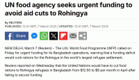 রোহিঙ্গাদের খাদ্য সংকট এড়াতে জরুরি তহবিল চায় জাতিসংঘ